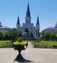 Jackson Square with Saint Louis Cathedral is consider the middle of the French Quarter.